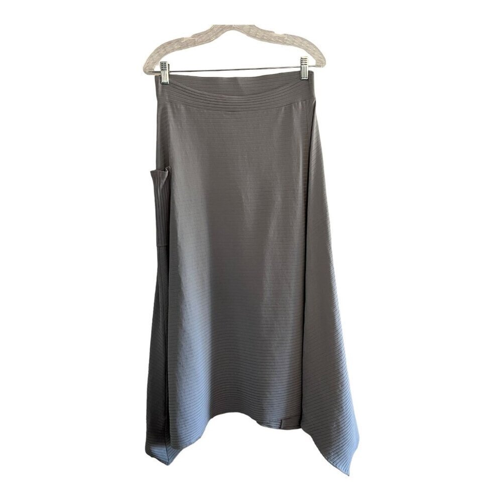 Parni Milano Size L Asymmetrical Wide Ribbed Midi Skirt A-Line Modest
